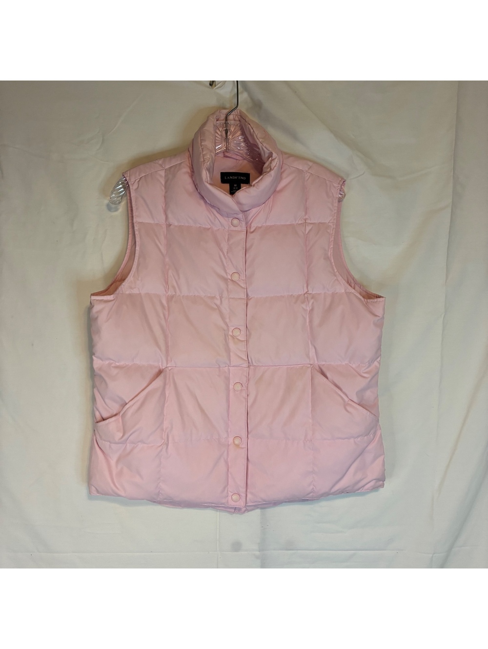Lands' End Pink Down Quilted Puffer Vest Snap Front Women's Size Medium